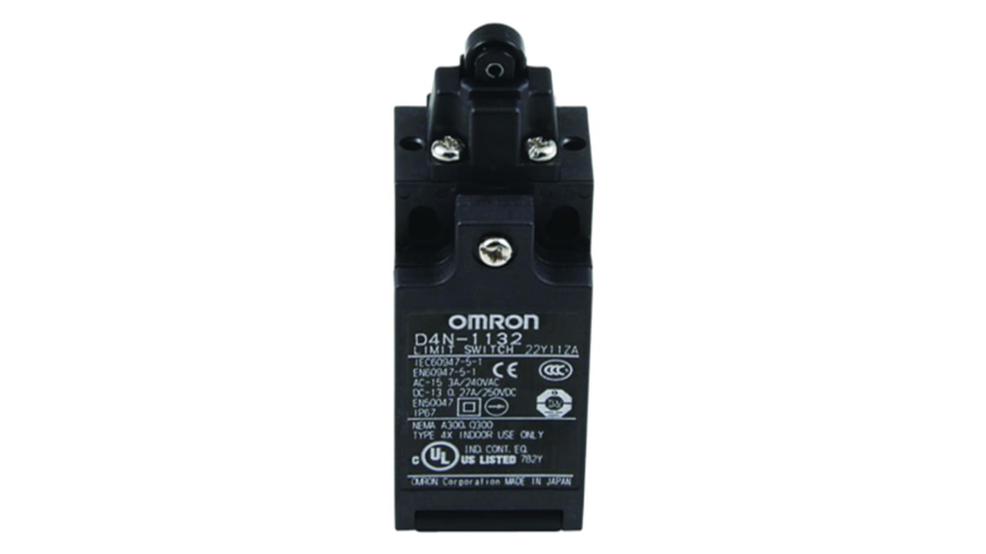 Interruttore di fine corsa Omron D4N1A32, tasto a rotella DPST, grado di protezione IP67, dimensioni 31x31.5x83.6 mm.