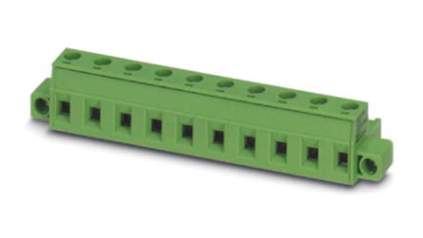 Connettore femmina 10 vie Phoenix Contact 1795637, passo 5.08mm, sezione 2,5mm², corrente 12A, per circuiti stampati.