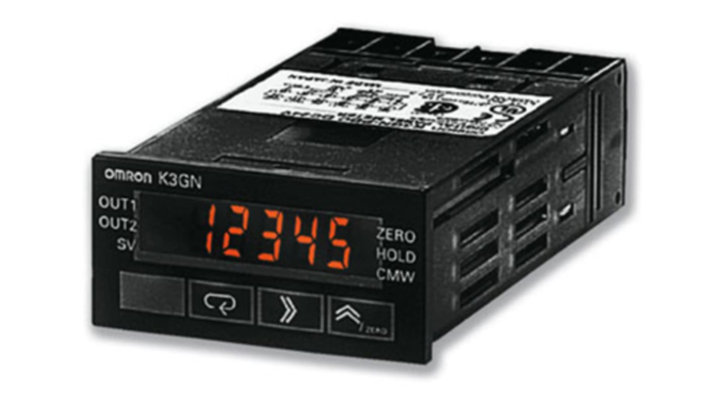 Omron K3GN-NDC 24 VDC, misuratore digitale da pannello con display LCD 5 cifre, ingressi analogici configurabili, dimensioni 24x48 mm.