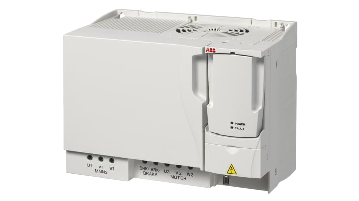 Inverter ABB ACS355-03E-44A0-4 per motori a 3 fasi, potenza 22 kW, montaggio a pannello, dimensioni 260 x 244 x 169 mm.