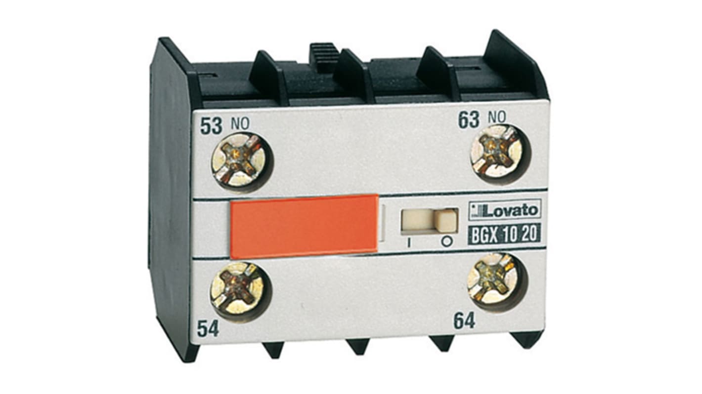 Modulo contatti Lovato 11BGX1022, 4 contatti (2NC + 2NO), montaggio su guida DIN, corrente 10 A, tensione 690 V.