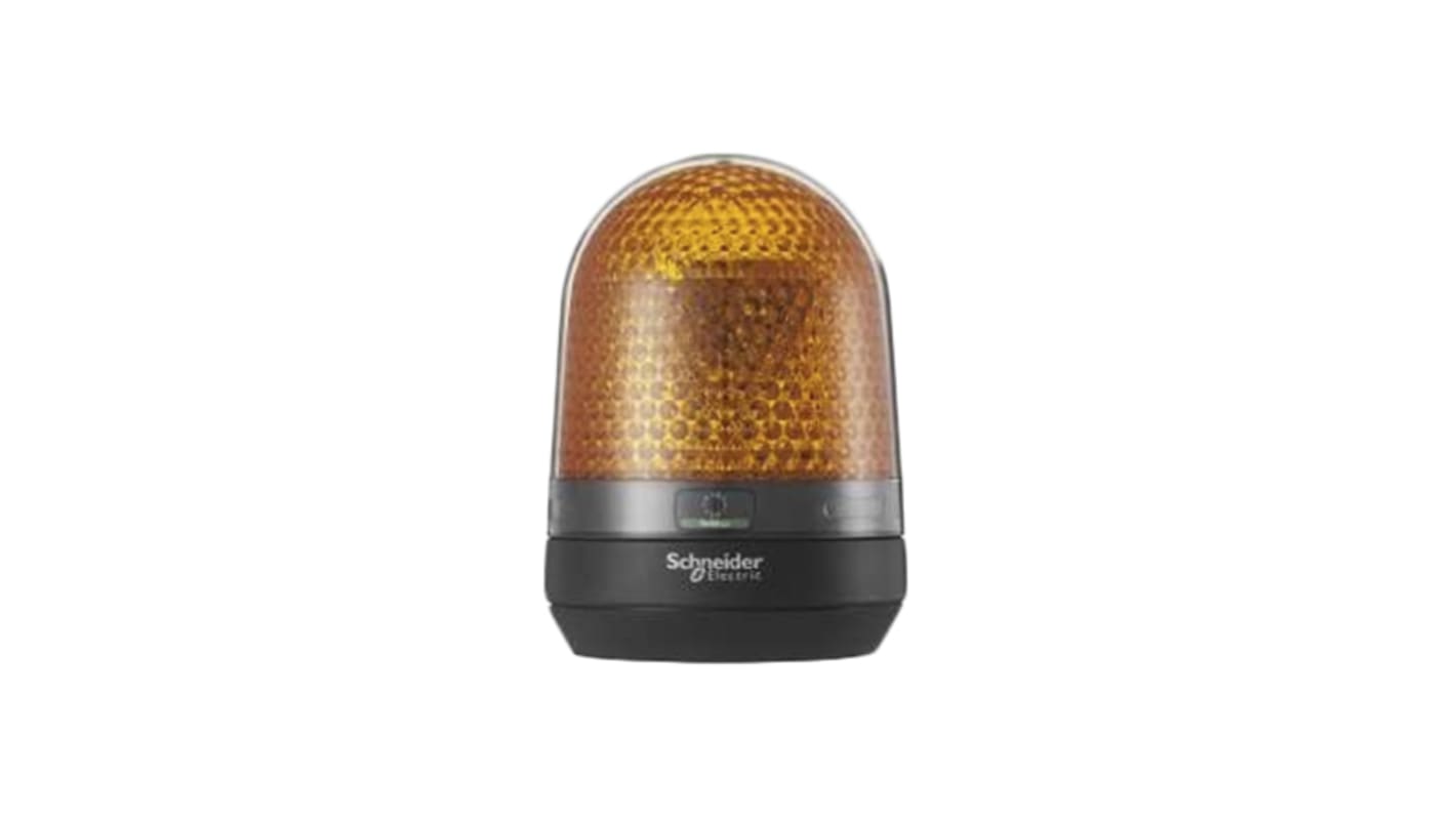 Schneider Electric XVR3E05, segnalatore lampeggiante rotante LED ambra, 48 V c.c., montaggio su base, dimensioni 100x100x139 mm.
