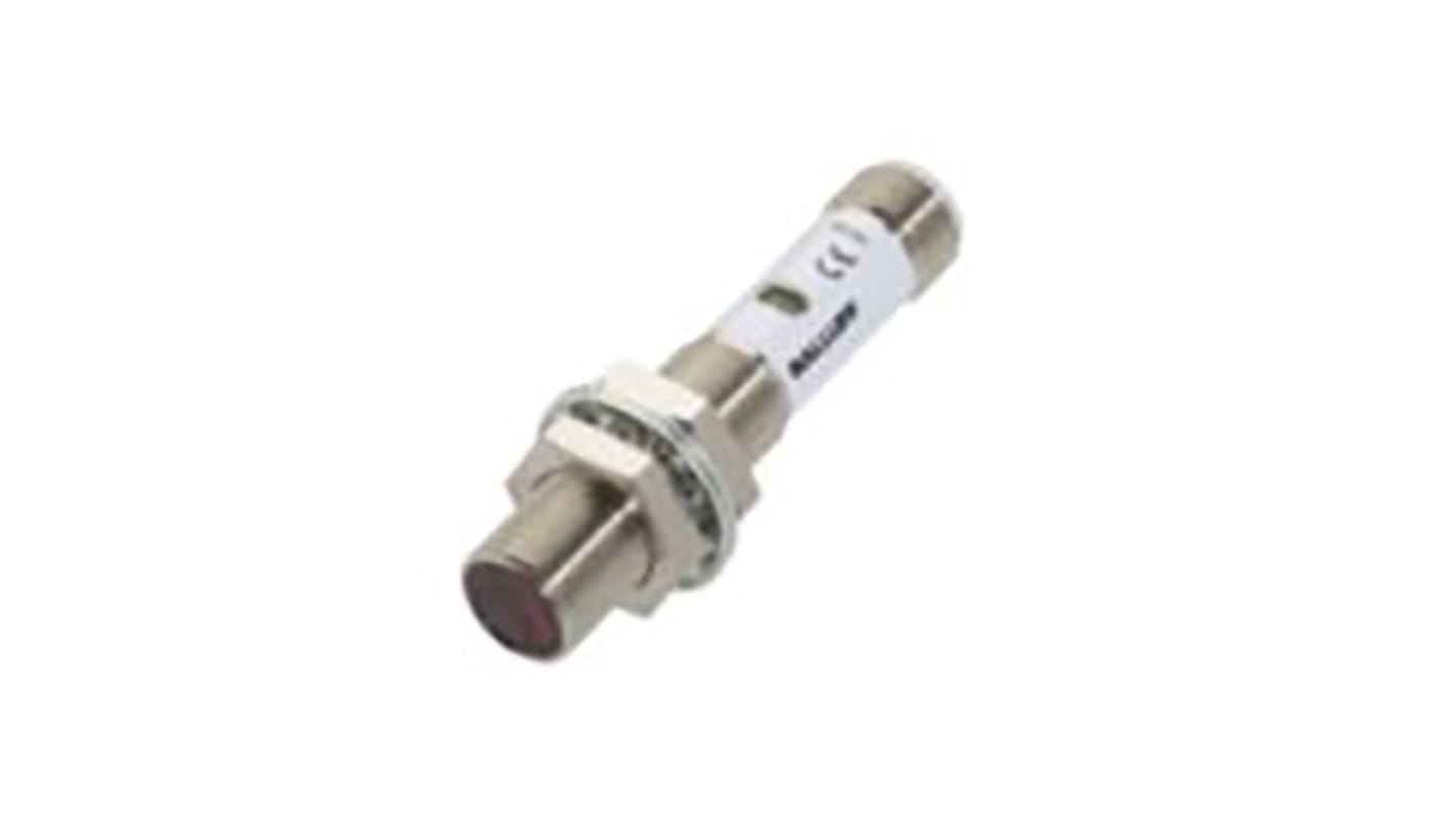 Sensore ottico BALLUFF BOS 12M-PS-RD12-S4, rilevamento 1-200 mm, LED rosso, montaggio a pannello, grado di protezione IP67.