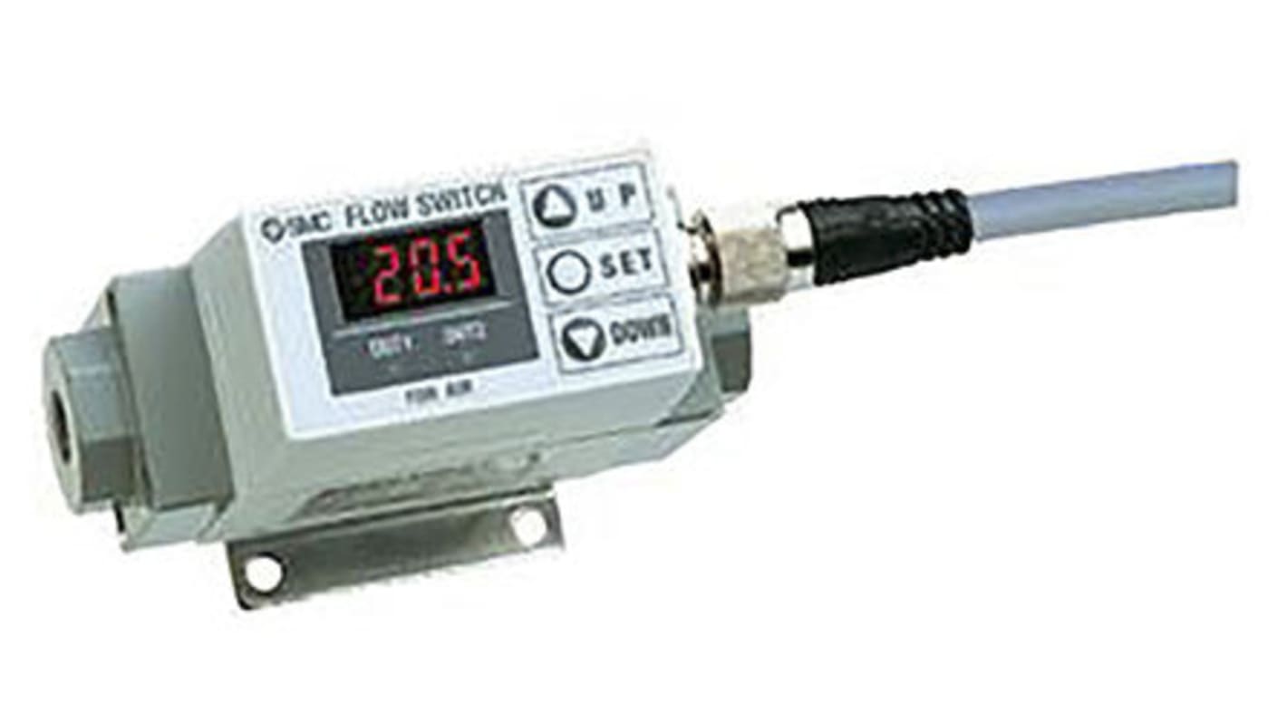 Regolatore di flusso SMC PF2A711-F03-67, flusso massimo 100 l/min, display LED rotato, grado di protezione IP65.