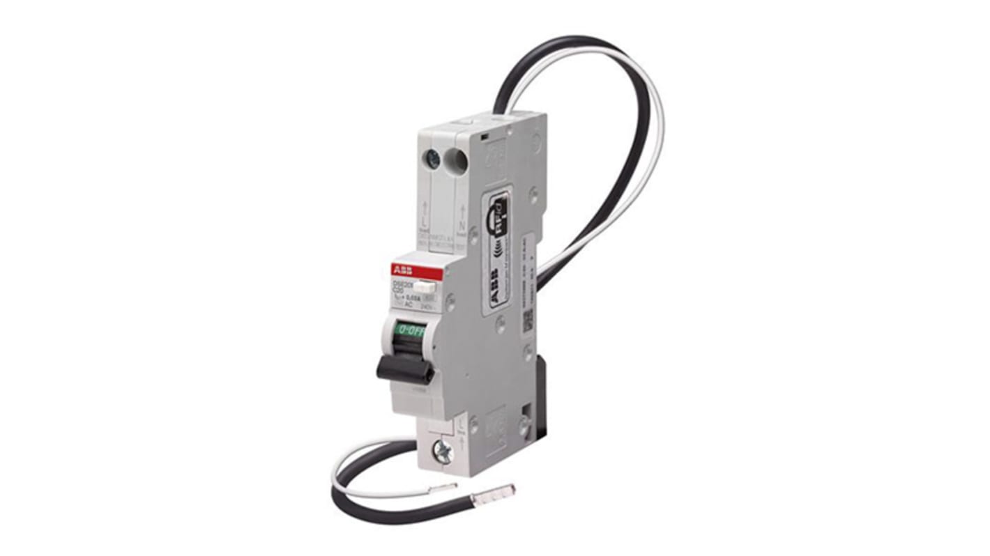 Interruttore differenziale ABB DSE201, 1P+N, 6 A, 30 mA, montaggio su guida DIN, dimensioni 100 x 68,9 x 17,5 mm.