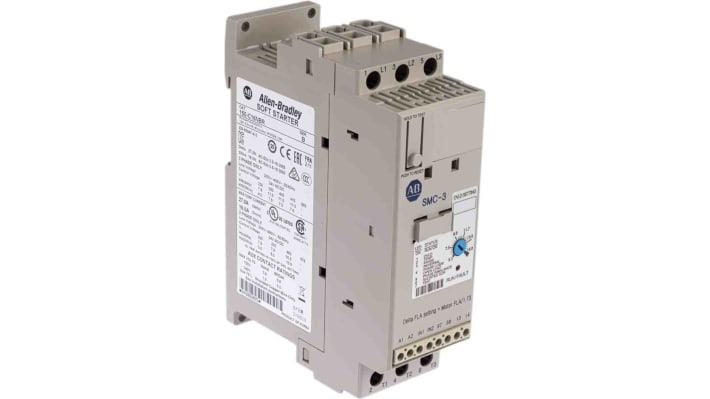 Avviatore soft-start Allen Bradley 150-C16NBR per motori trifase, potenza 7,5 kW, corrente 16 A, dimensioni 100x44,8x139,7 mm.