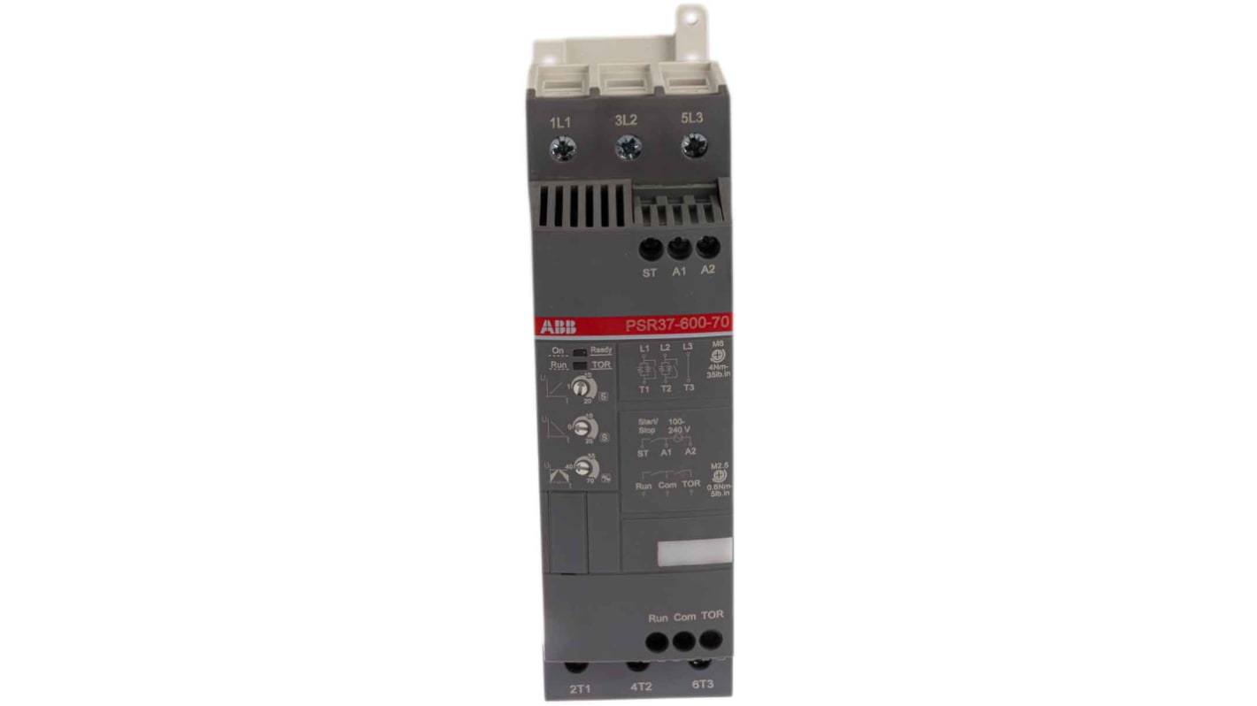 ABB 1SFA896110R7000, avviatore soft-start manuale 3 fasi, potenza 18,5 kW, dimensioni 153 x 54 x 187 mm, grado di protezione IP20.