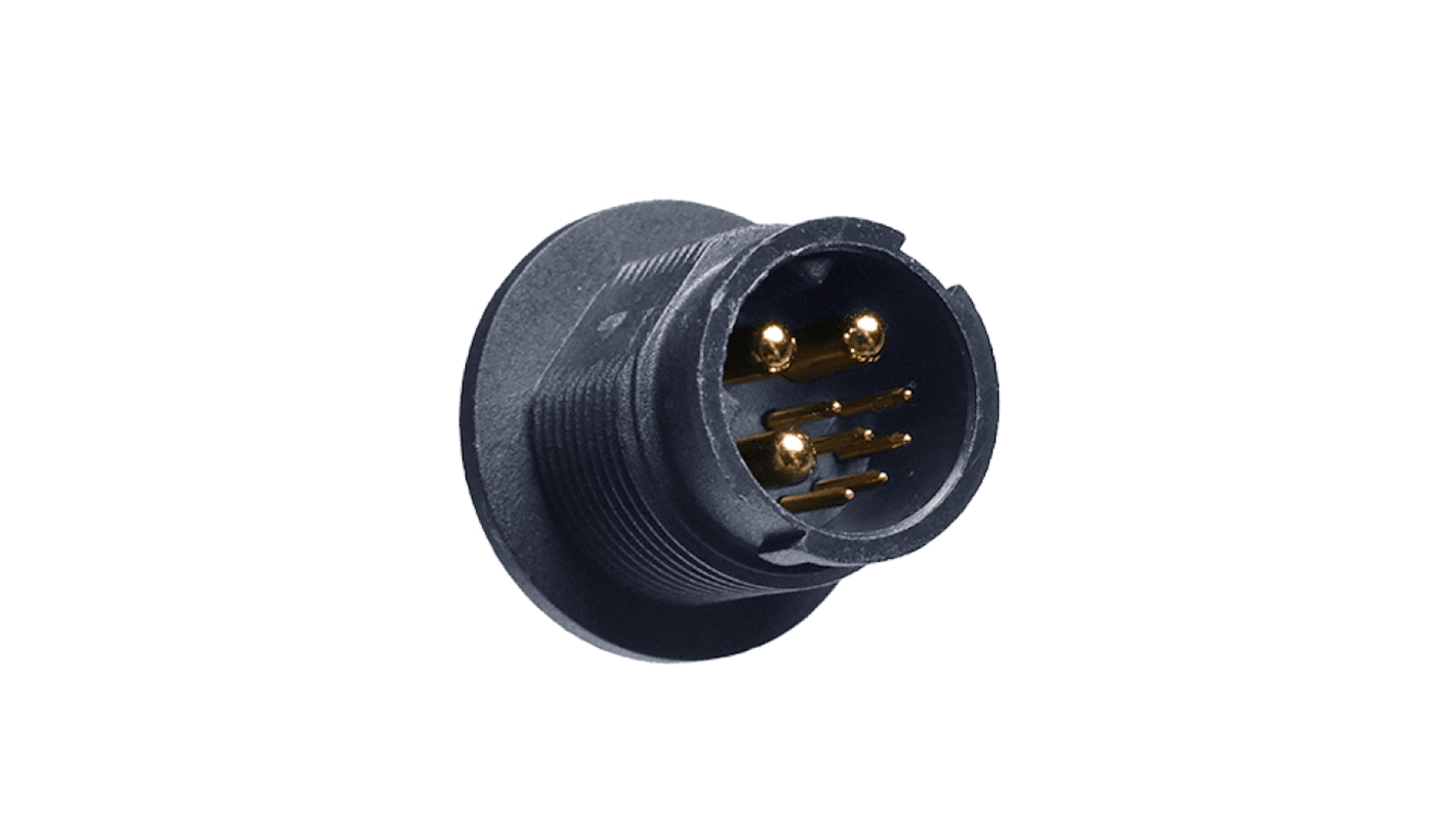 Connettore circolare maschio Amphenol Industrial, serie AAAA-BML, 9 poli, montaggio a pannello, IP67, temperatura -40/+105 °C.