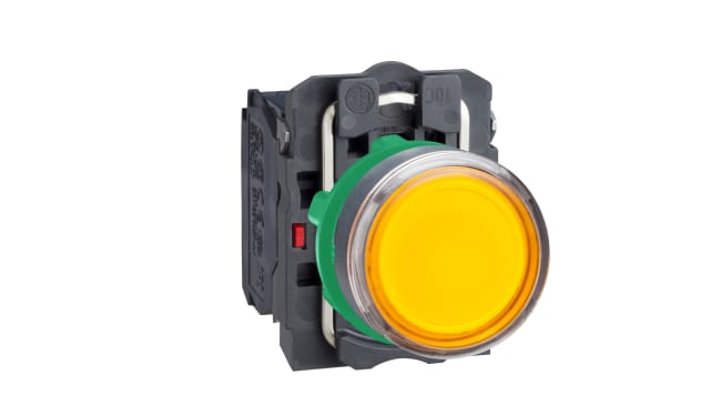 Pulsante SPDT luminoso arancione Schneider Electric, montaggio a pannello, diametro foratura 22 mm, grado di protezione IP69K.