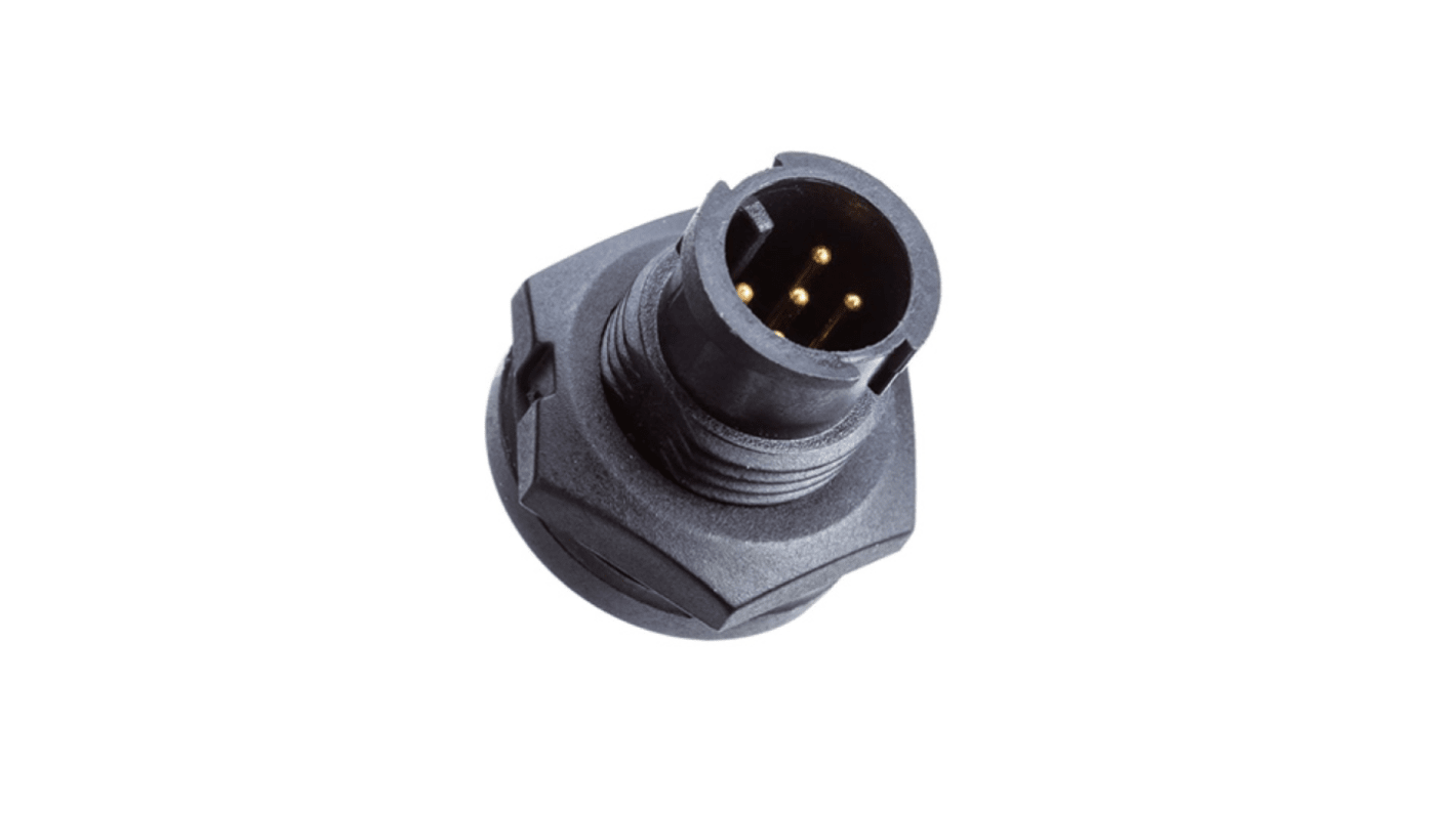 Connettore circolare maschio Amphenol Industrial, serie Ceres miniatura, 2 poli, montaggio filettato, grado di protezione IP67.