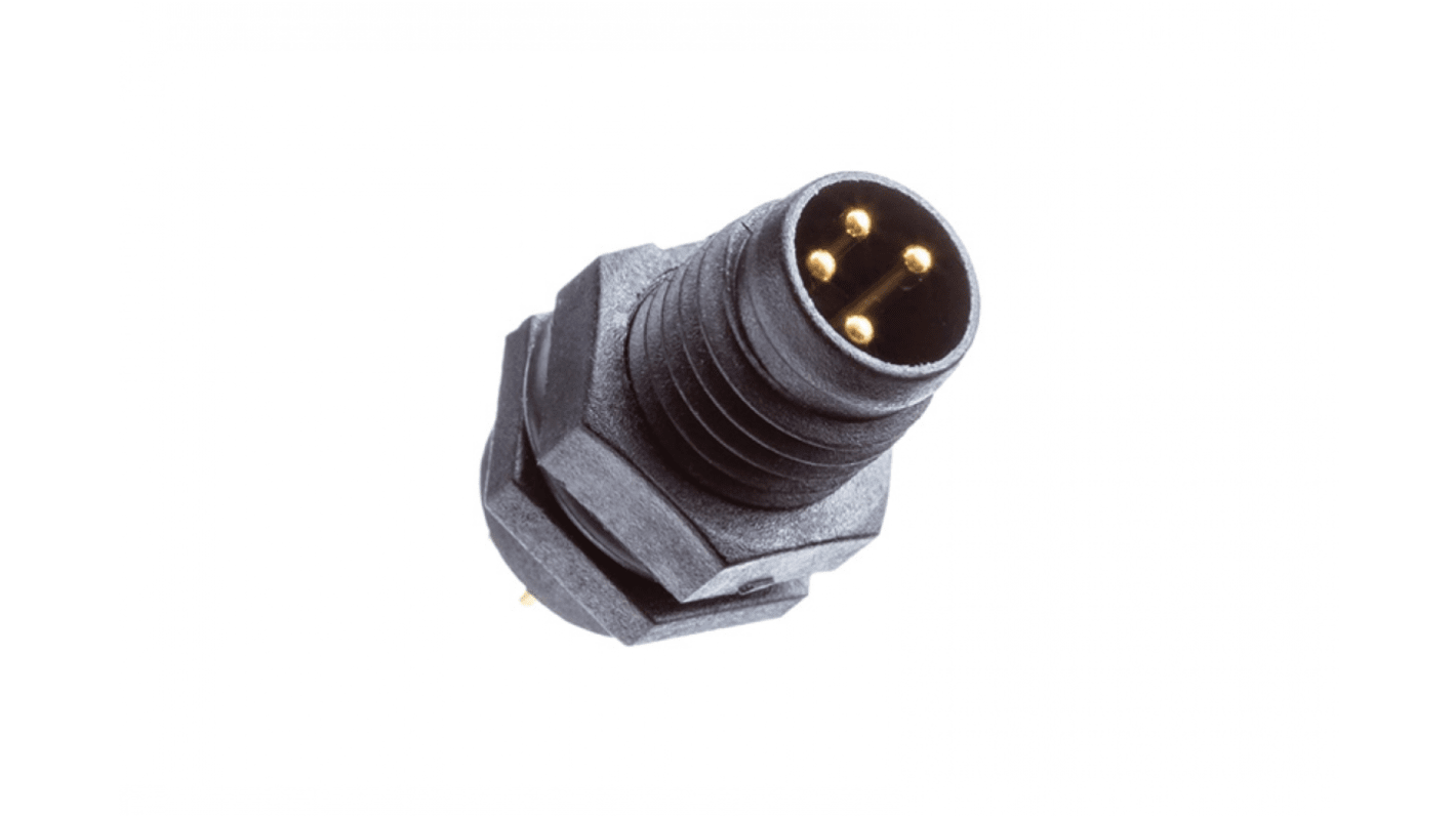 Connettore maschio M8 3 poli Amphenol Industrial, montaggio filettato, grado di protezione IP67, corrente nominale 3A.