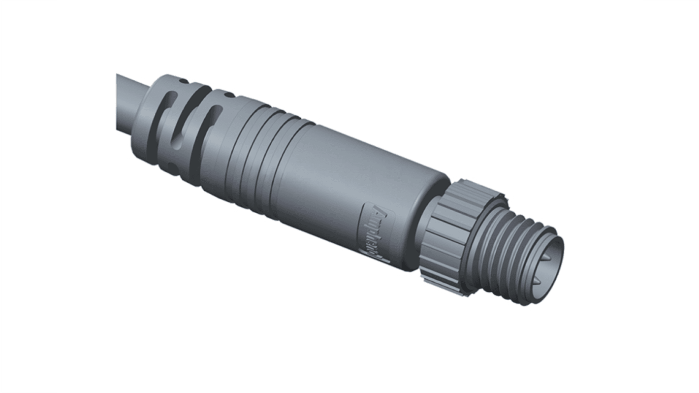Connettore circolare maschio M8 della serie M di Amphenol Industrial, 3 poli, montaggio filettato, grado di protezione IP67.