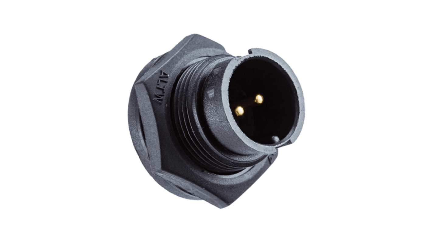 Connettore circolare maschio Amphenol Industrial serie Ceres, 2 poli, montaggio filettato, grado di protezione IP67, corrente nominale 5A.