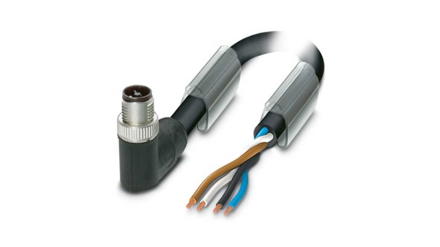 Cavo di potenza Phoenix Contact 1089968, 4 conduttori da 1,5 mm², lunghezza 10 m, guaina in PVC grigio-nero, spina M12 angolata.