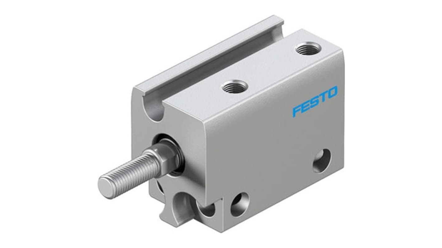 Cilindro pneumatico compatto Festo ADN-S-6-5-A-A-F1A, doppio effetto, foro 6mm, corsa 5mm, struttura in alluminio, stelo in acciaio inox.