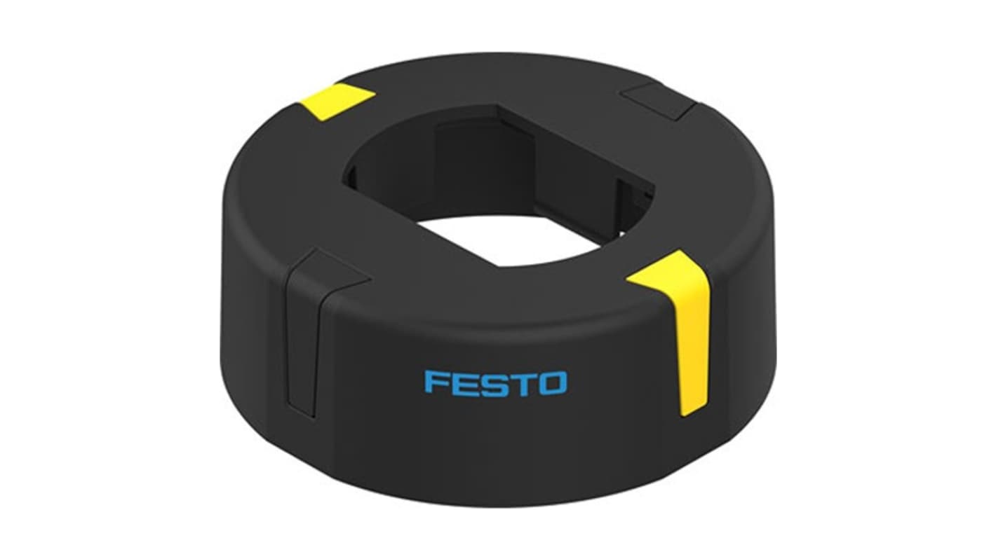 Sensore cilindro pneumatico Festo SASF-F9-DE-38-A30, design compatto 70 mm x 25 mm, indicatore giallo/nero per visibilità ottimale.