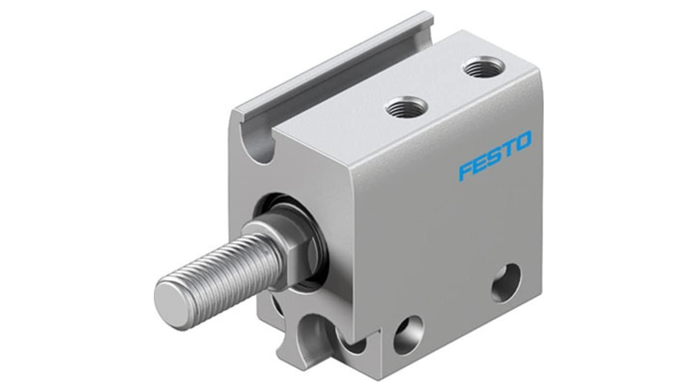 Cilindro pneumatico Festo ADN-S-10-5-A-F1A, doppio effetto, foro 10 mm, corsa 5 mm, collegamento M3, in alluminio anodizzato.