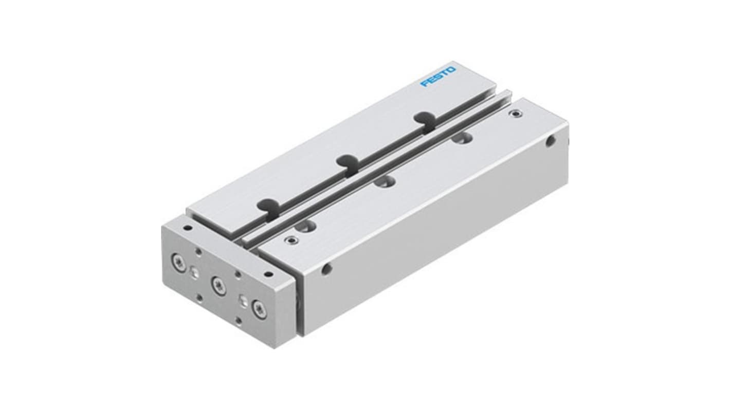 Cilindro guidato Festo DFM-12-100-P-A-GF-F1A, corsa 100 mm, azione doppio effetto, progettato per ambienti controllati.