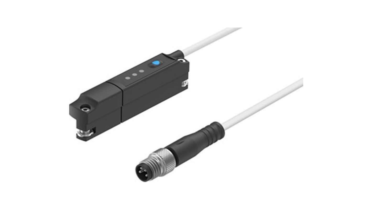 Sensore pneumatico Festo SDAT-MHS-M50-1L-SV-E-0.3-M8, con principio magnetico di Hall e protezione IP65/IP68.