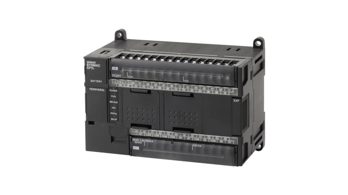 Omron CP1L-M40DR-A, CPU PLC con 40 I/O, montaggio su guida DIN, dimensioni 150 x 110 x 85 mm, alimentazione 85-264 V.