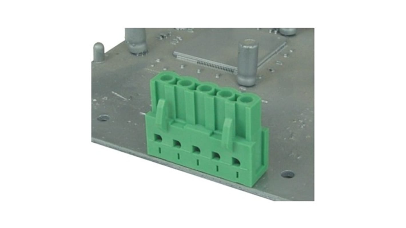 Connettore verticale Amphenol Industrial V71271500000G, 12 contatti, passo 5 mm, montaggio a foro passante, terminazione a saldare.