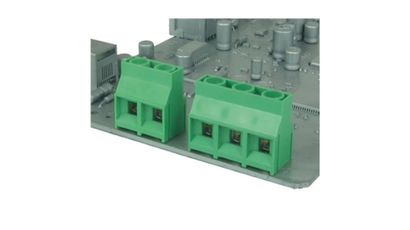 Morsettiera femmina a 4 vie Amphenol Industrial T70423500000G per montaggio PCB, passo 10mm, corpo in ottone nichelato.