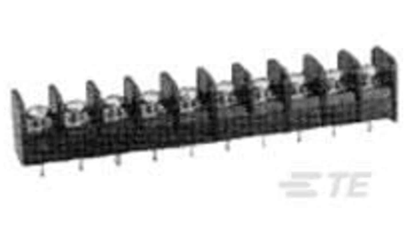 Barretta TE Connectivity 1-1437416-9, 10 contatti, passo 0.438 mm, corrente 20 A, tensione 600 V, progettata per saldatura a onda.