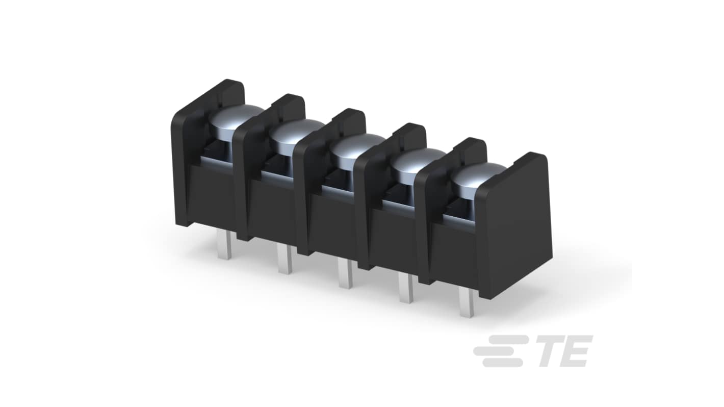 TE Connectivity barretta a 5 contatti, passo 8,26 mm, orientamento verticale, corrente 10,2 A, tensione 150,3 V, realizzata in nylon.
