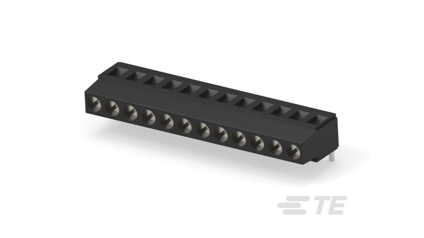 TE Connectivity, barretta 12 contatti 5.08 mm, corrente 17.5 A, tensione 300 V, compatibile con fili 30-12 AWG.