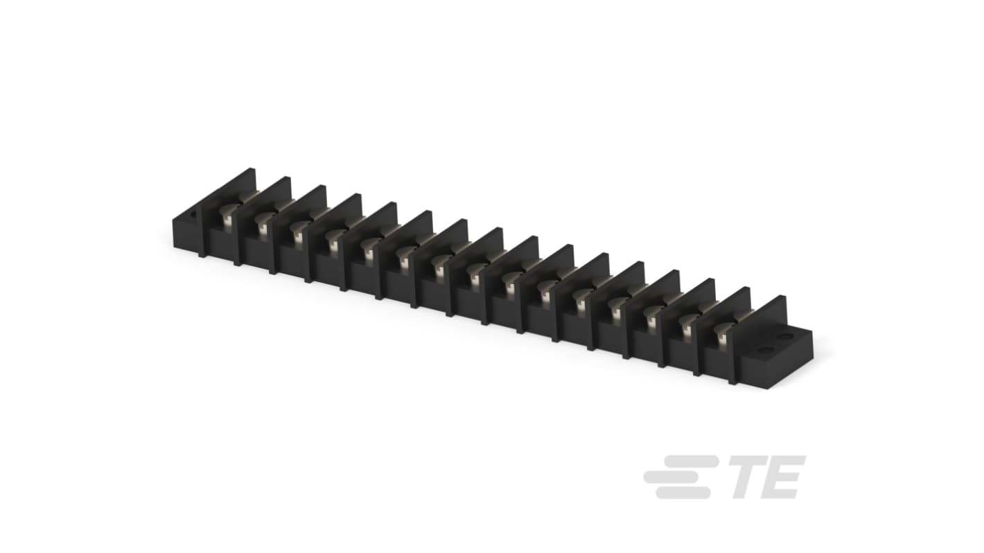 Barretta TE Connectivity 1-1546306-5, 15 contatti, passo 9.53 mm, montaggio verticale, corrente 20 A, tensione 300 V.