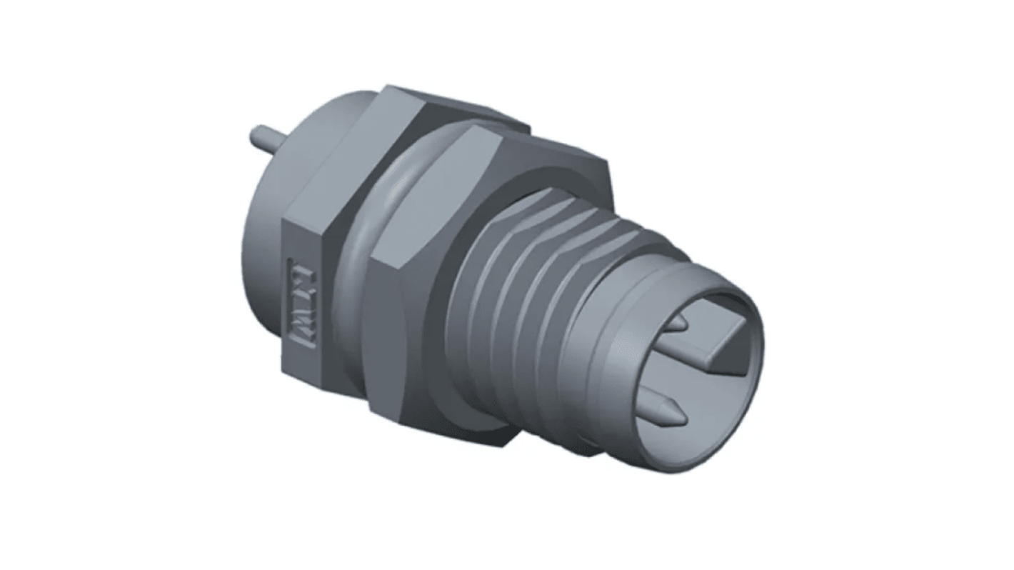 Connettore circolare maschio M8 Amphenol Industrial, 6 poli, montaggio a pannello, IP67, filettatura M8x0,5, corrente 1,5 A.