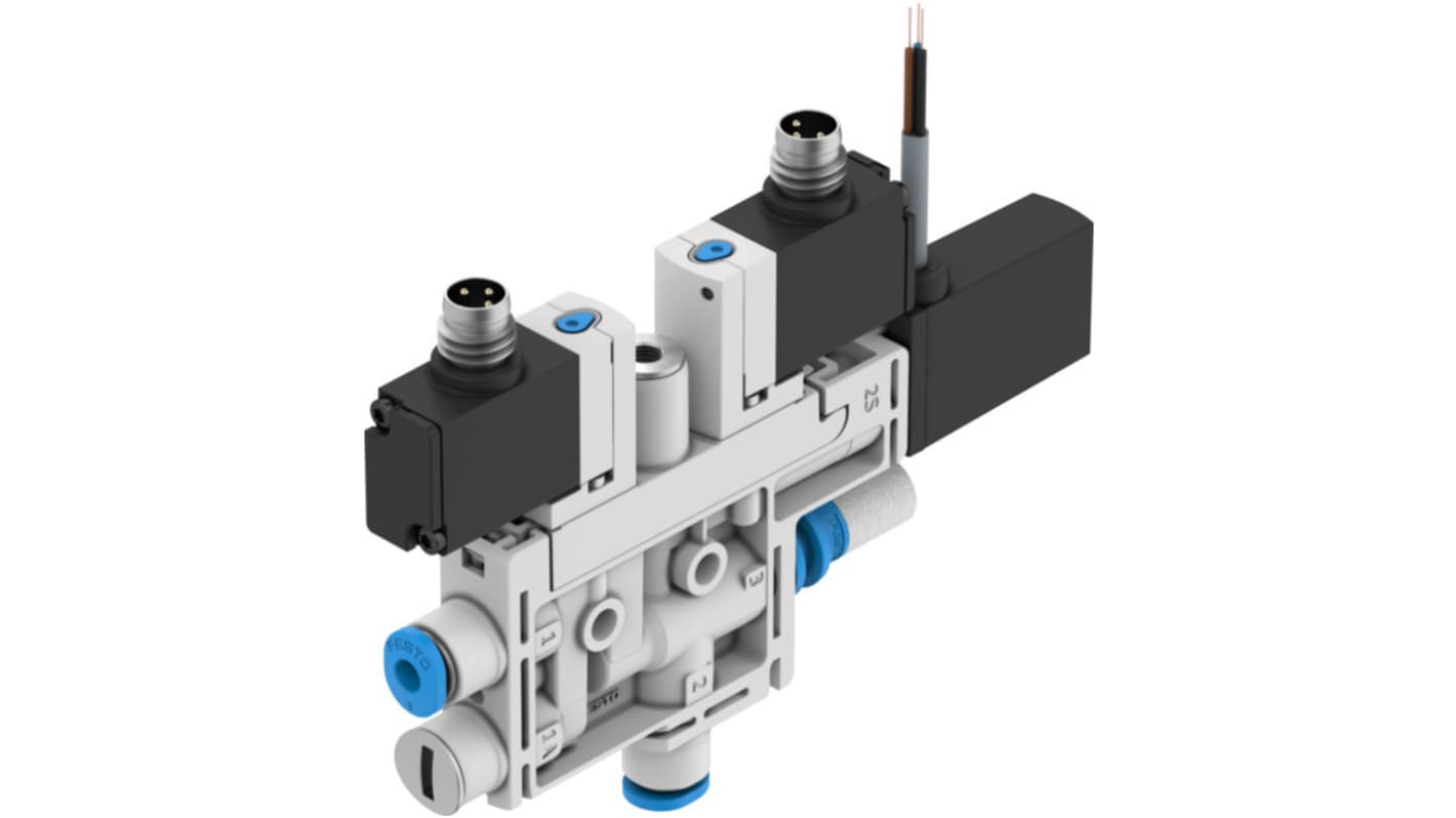 Generatore di vuoto Festo OVEL-5-H-10-PQ-VQ4-UA-C-A-V1PNLK-R8, flusso massimo 4L/min, pressione di vuoto 4.2bar, design compatto.