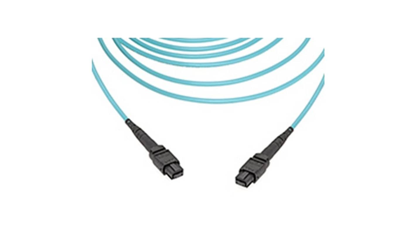 Cavo in fibra ottica a modo multiplo Molex 106225-0013, lunghezza 10 m, con connettori femmina MPO, guaina azzurra, OM3 50/125 μm.