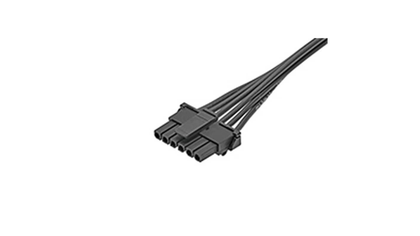 Cavo assemblato Molex 145132-0603, 300 mm, connettori Micro-Fit TPA femmina-femmina, sei circuiti, nylon nero, conforme RoHS.