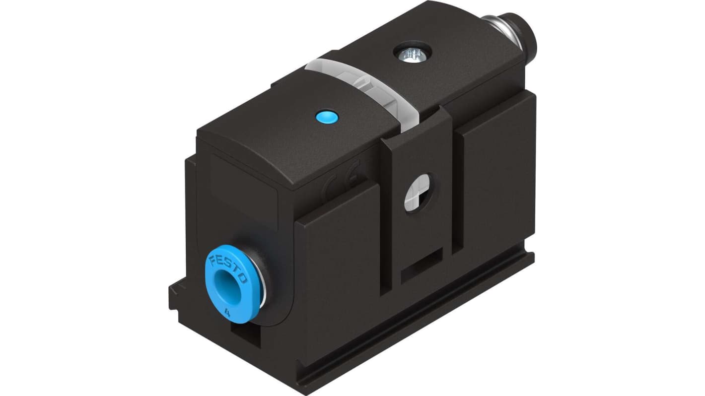 Sensore di pressione Festo SDE5-D10-O-Q4E-P-M8, PNP, max 10 bar, attacco 4 mm, IP40, 5V cc, 19 g, 0-50 °C.