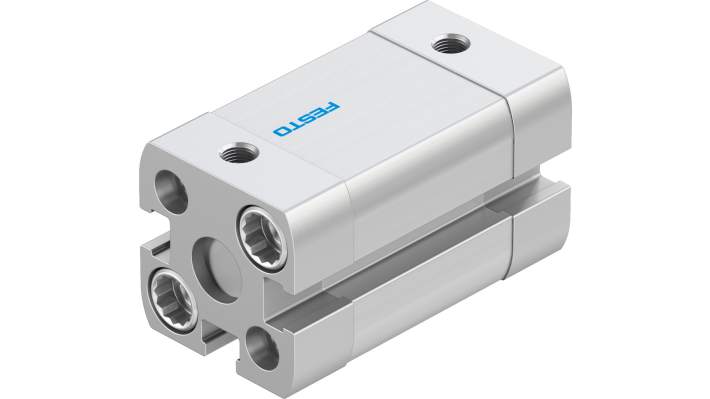 Cilindro pneumatico doppio effetto Festo ADN-12-15-I-P-A, foro 12 mm, corsa 15 mm, attacco M5, peso 80 g.