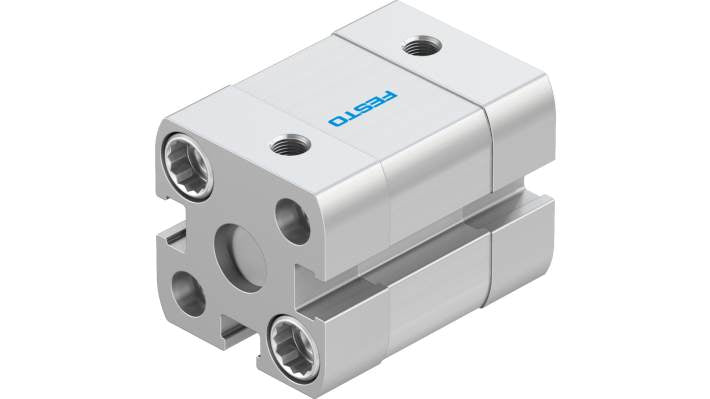 Cilindro pneumatico Festo ADN-16-5-I-P-A, doppio effetto, foro 16 mm, corsa 5 mm, connessione M5, dimensioni 29 x 29 x 44,7 mm.