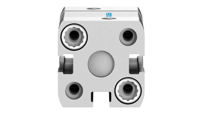 Cilindro pneumatico Festo ADN-16-5-I-P-A, doppio effetto, foro 16 mm, corsa 5 mm, connessione M5, dimensioni 29 x 29 x 44,7 mm.