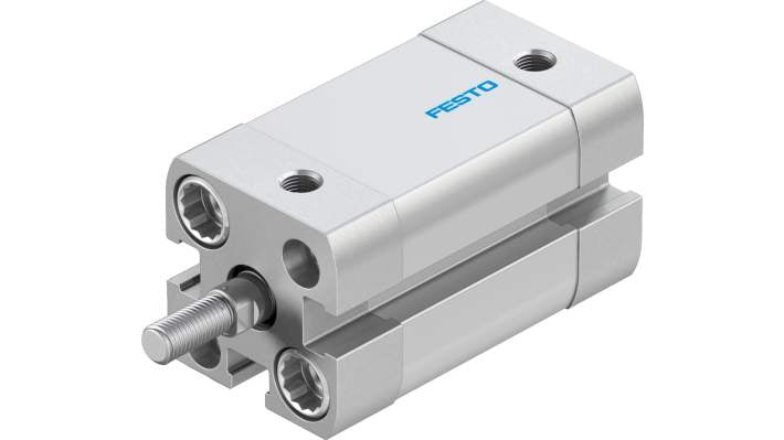 Cilindro pneumatico Festo ADN-12-15-A-P-A, doppio effetto, foro 12 mm, corsa 15 mm, montaggio versatile, dimensioni 27.5 x 27.5 x 54.2 mm.