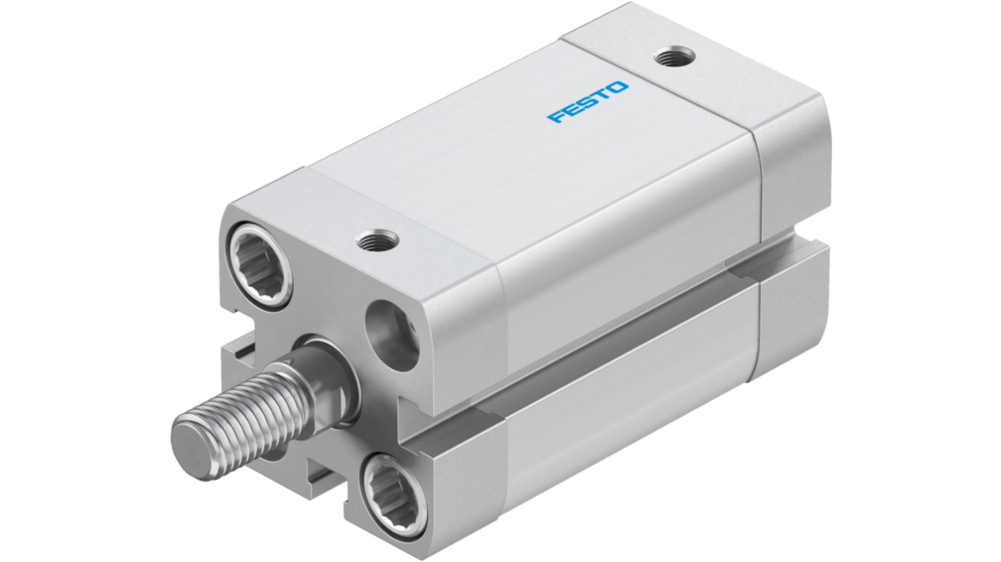 Cilindro pneumatico doppio effetto Festo ADN-20-30-A-P-A, foro 20 mm, corsa 30 mm, attacco M5, dimensioni 35.5 x 35.5 x 72.5 mm.