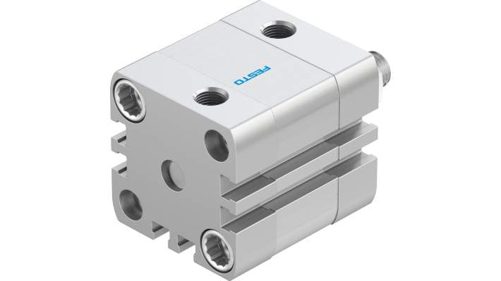 Cilindro pneumatico Festo ADN-32-10-A-P-A, alesaggio 32 mm, corsa 10 mm, montaggio versatile, pressione max 10 bar.