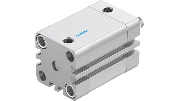 Cilindro pneumatico doppio effetto Festo ADN-32-30-A-P-A, alesaggio 32 mm, corsa 30 mm, attacco G 1/8, dimensioni 47 x 47 x 80 mm.