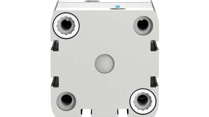 Cilindro pneumatico Festo ADN-50-20-A-P-A, doppio effetto, foro 50 mm, corsa 20 mm, pressione max 10 bar, dimensioni 65,5 x 65,5 x 72,7 mm.