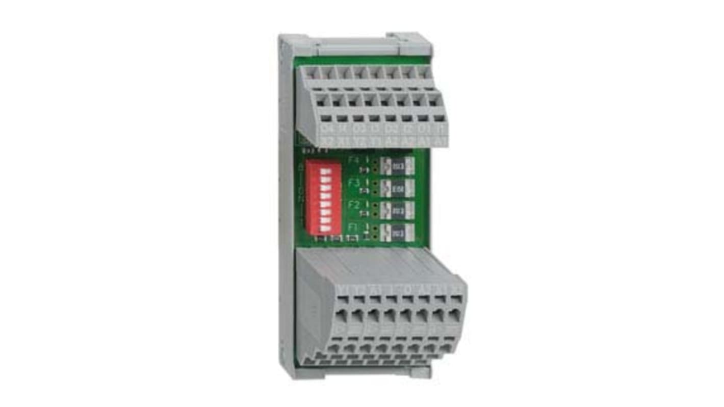 Modulo di ingresso Schmersal PDM-IOP-4CC-IOP, 24 V c.c., montaggio su guida DIN, dimensioni 45 x 67,7 x 105,4 mm.