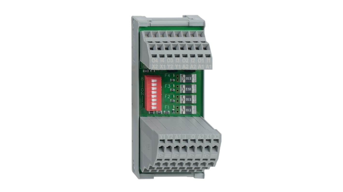 Modulo di ingresso Schmersal PDM-SD-4CC-SD per guida DIN, 24 V c.c., dimensioni 45 x 67,7 x 105,4 mm, cinque LED per diagnosi.
