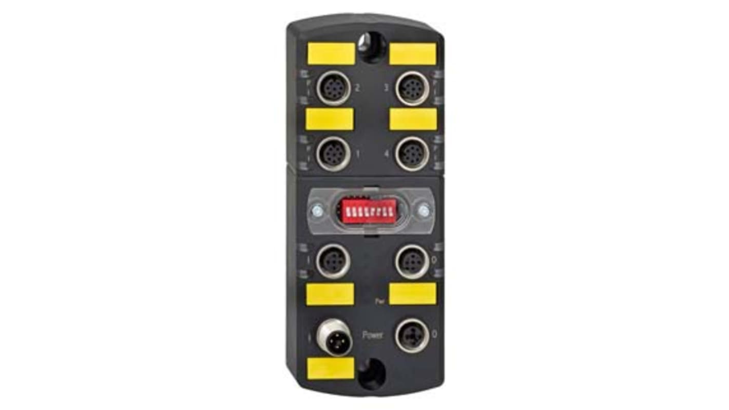 Modulo di ingresso Schmersal PFB-SD-4M12-SD, alimentazione 24 V c.c., connettore M12, montaggio su guida DIN, dimensioni 63 x 36,1 x 156,6 mm, grado di protezione IP67.