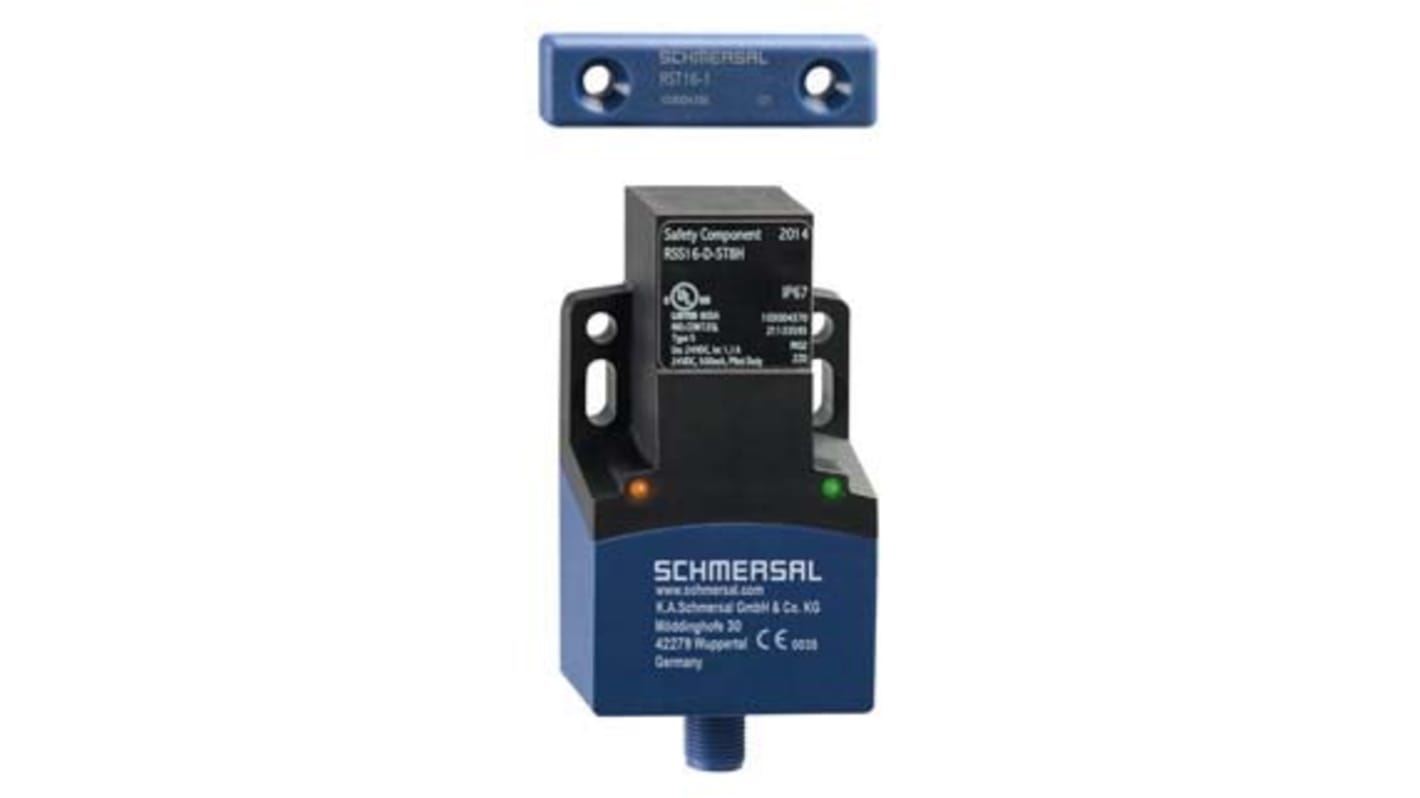 Interruttore di sicurezza RFID Schmersal RSS16-I2-D-ST8H, dimensioni 91 x 52 x 30 mm, grado di protezione IP65/IP67, connessione M12.