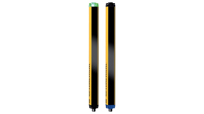 Barriera fotoelettrica Schmersal SLC440COM-E-0810-30, 40 fasci, risoluzione 30 mm, altezza 810 mm, distanza 300-10000 mm.