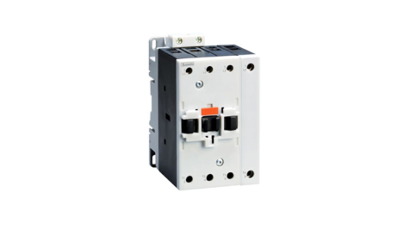 Contattore Lovato BF80T2A230, 4 poli, 2 NO + 2 NC, 115 A, 230 V c.a., montaggio su guida DIN, dimensioni 73 x 114.6 x 136 mm.