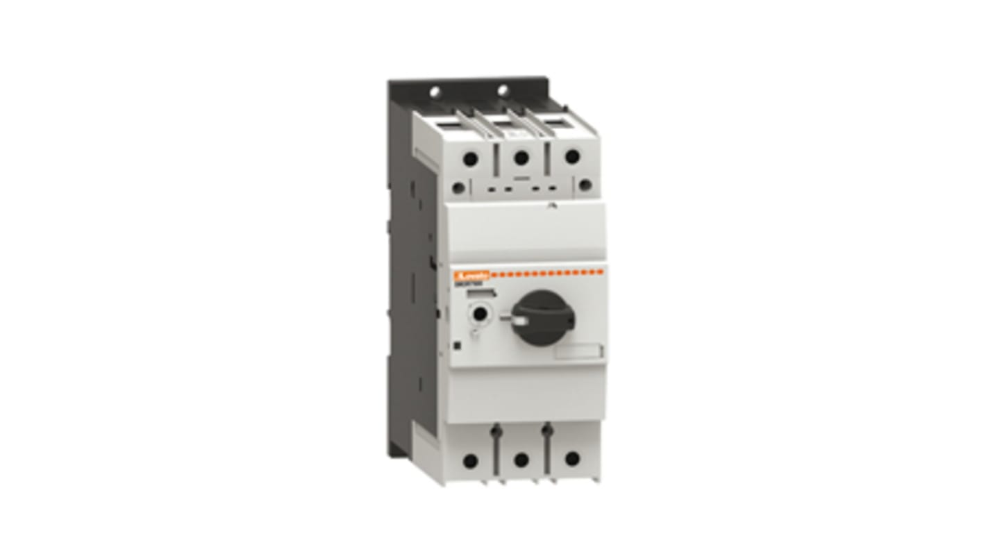 Interruttore automatico del motore Lovato SM3R9000, 70-90 A, tipo a manopola, dimensioni 70x169x165 mm, capacità di interruzione 50 kA.
